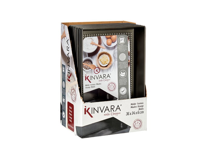 Kinvara Molde Rectangular de Metal Antiadherente para Horno, 36.5x24x6 cm, 3.5 L, Acero Carbono, Gris Oscuro (Set de 24)
