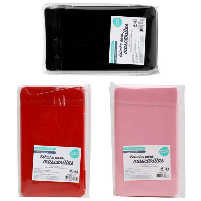 CMP General Estuche para Mascarilla - Color Surtido (Rojo, Rosa, Negro) - 19x11x1 cm, Muy Resistente
