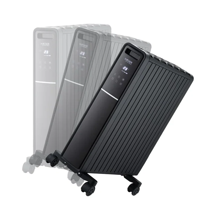 Haeger HE-20D.003A Calefactor Convector Eléctrico Interior Negro 2000 W con Mando a Distancia, Termostato, Temporizador y Ruedas