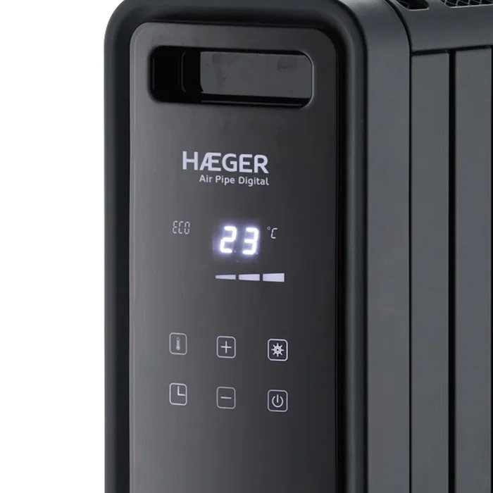 Haeger HE-20D.003A Calefactor Convector Eléctrico Interior Negro 2000 W con Mando a Distancia, Termostato, Temporizador y Ruedas