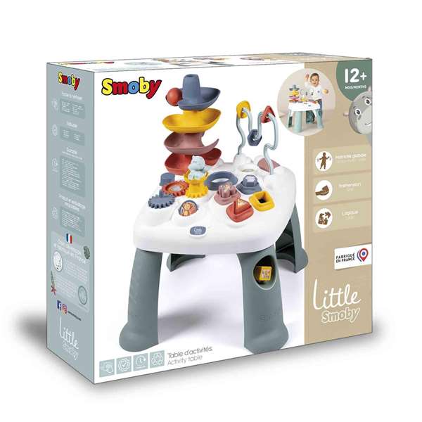 Smoby Little - Mesa de Actividades con Ábaco, 3 Engranajes, Rampa para Pelotas, Rodillo y Espejo, Juguete Educativo para Niños +1 Año