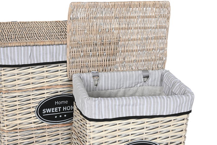 DKD Home Decor Cesta Ropa Shabby Natural Negro Mimbre Tela Set 5 Piezas 47 x 35 x 55 cm