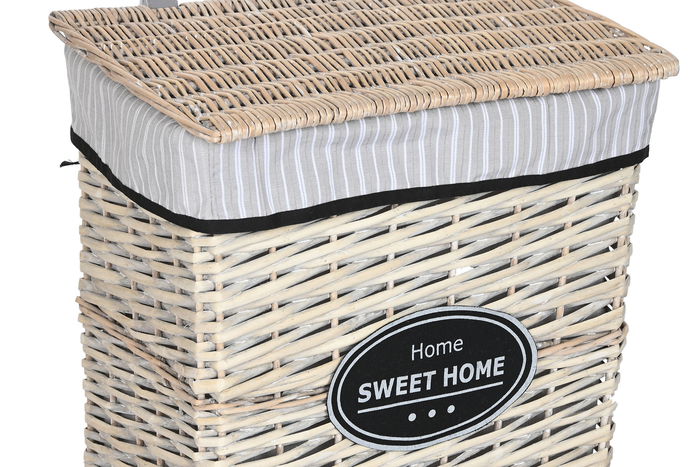 DKD Home Decor Cesta Ropa Shabby Natural Negro Mimbre Tela Set 5 Piezas 47 x 35 x 55 cm