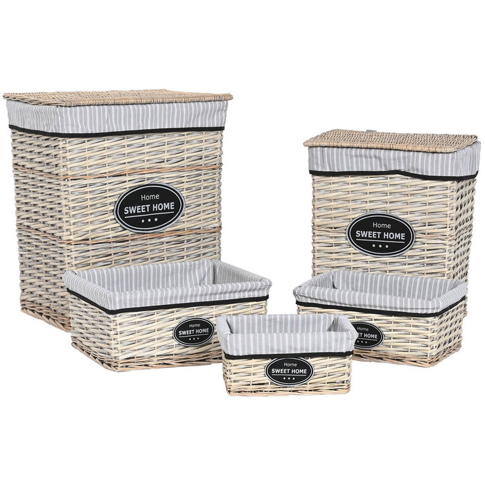 DKD Home Decor Set de 5 Cestas de Ropa de Mimbre y Tela Natural