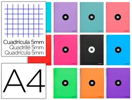 Antartik Cuaderno Espiral A4 Forrado 120 Hojas 90gr Cuadro 5mm Colores Surtidos