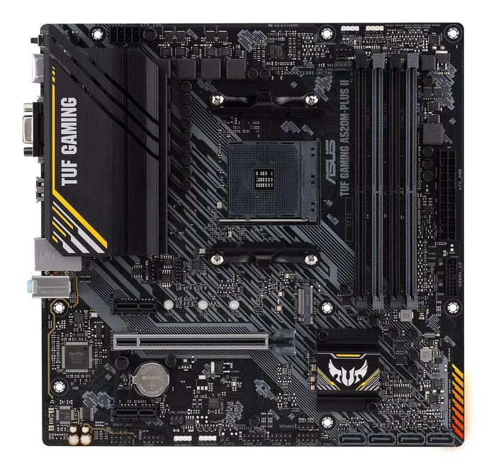 ASUS TUF GAMING A520M-PLUS II Placa Base AMD A520 Socket AM4 micro ATX - Compatible con AMD Ryzen 3000 & 5000 Series, Memoria DDR4 (128GB Máx.), PCIe, M.2, HDMI, DisplayPort