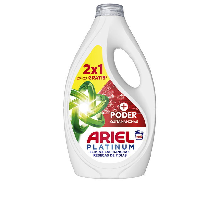Ariel Platinum Extra Poder - Detergente líquido para lavadora, elimina manchas difíciles, 40 dosis Ariel Platinum Extra Poder - Detergente líquido para lavadora, elimina manchas difíciles, 40 dosis