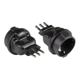 Alcasa PA-6502S Adaptador de Viaje Italia, Tipo L a Tipo F (CEE 7/3), 250V 10A, Negro, PVC