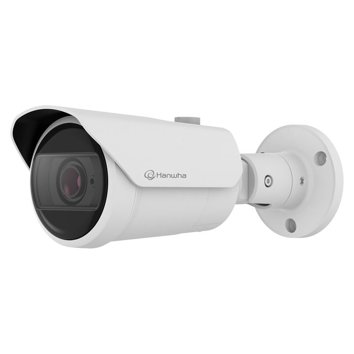Hanwha Wisenet Cámara de Seguridad IP 5MP Bullet QNO-C8083R, PTZ Digital, Visión Nocturna 30m, Interior/Exterior, IP66, Blanco