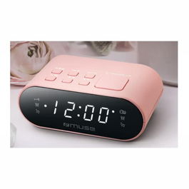 MUSE Radio Despertador con Pantalla LCD y 20 Presintonías FM, Rosa
