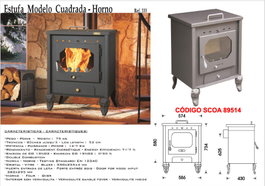 BAJA ESTUFA LEÑA 333=CUADRADA+HORNO CALIEN.PLATO SALIDA POST 120