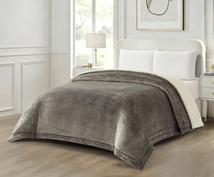 DKD Home Decor Manta de Franela Gris Claro 220x240 cm DKD Home Decor Manta de Franela Gris Claro 220x240 cm