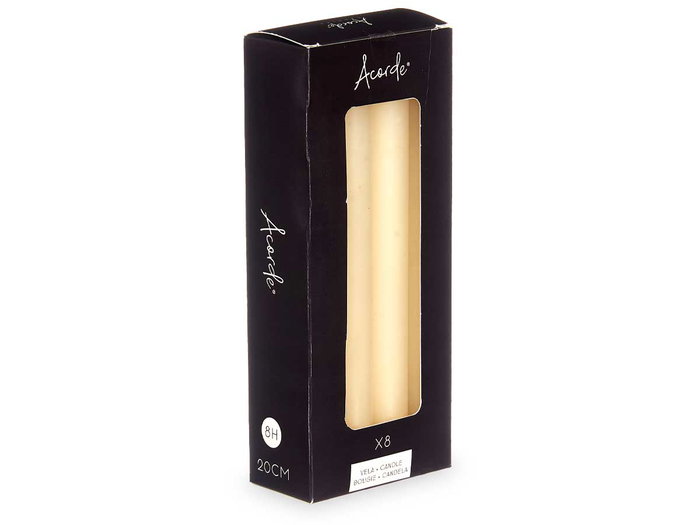 Acorde Set 8 Cirios Crema 20 cm 8 Horas (Set de 12)