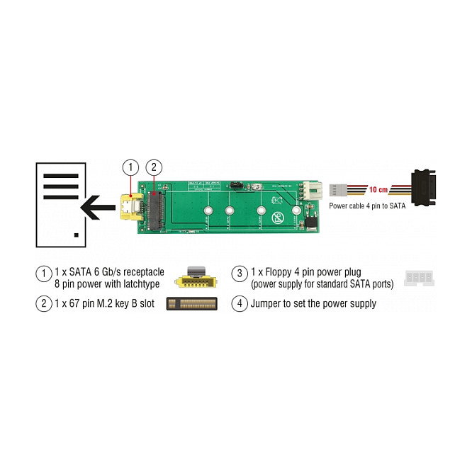 DeLOCK 63917 Convertidor de SATA de 8 pines a ranura M.2 Key B