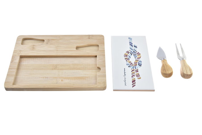 DKD Home Decor Set de 4 Tablas para Aperitivos Salitre en Bambú y Gres Azul