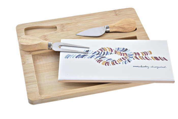 DKD Home Decor Set de 4 Tablas para Aperitivos Salitre en Bambú y Gres Azul