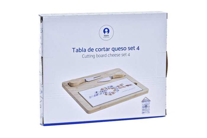 DKD Home Decor Set de 4 Tablas para Aperitivos Salitre en Bambú y Gres Azul