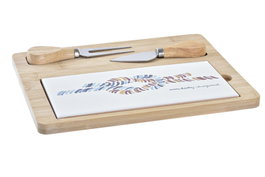 DKD Home Decor Set de 4 Tablas para Aperitivos Salitre en Bambú y Gres Azul