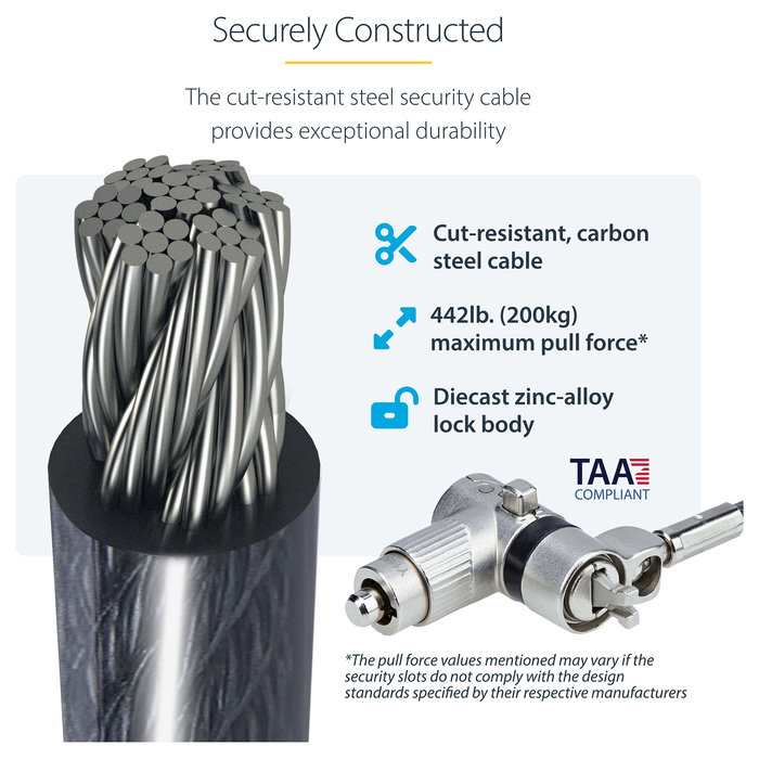 StarTech.com Paquete de 10 Candados K-Slot para Portátil con Llave y Combinación - Cables de Seguridad de Acero de 2 m Antirrobo, Negro