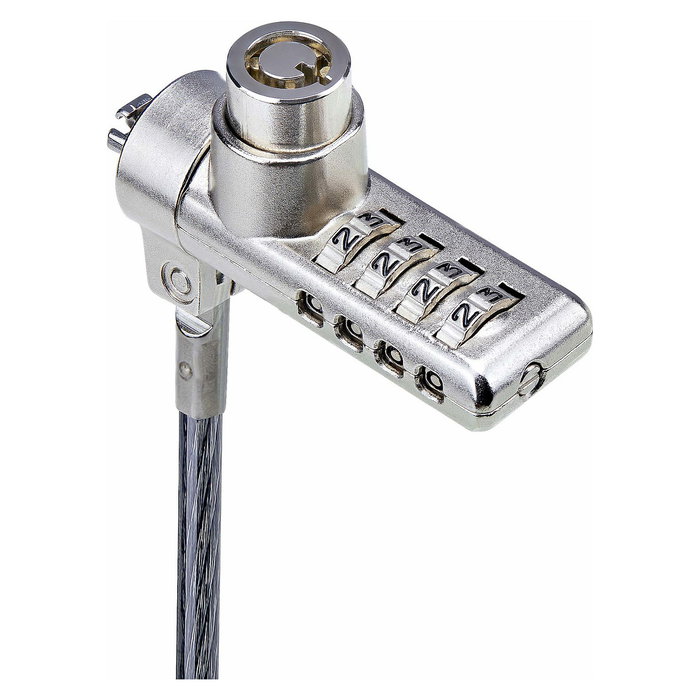 StarTech.com Paquete de 10 Candados K-Slot para Portátil con Llave y Combinación - Cables de Seguridad de Acero de 2 m Antirrobo, Negro