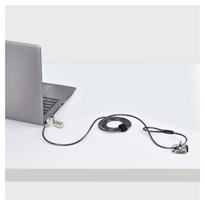 StarTech.com Paquete de 10 Candados K-Slot para Portátil con Llave y Combinación - Cables de Seguridad de Acero de 2 m Antirrobo, Negro