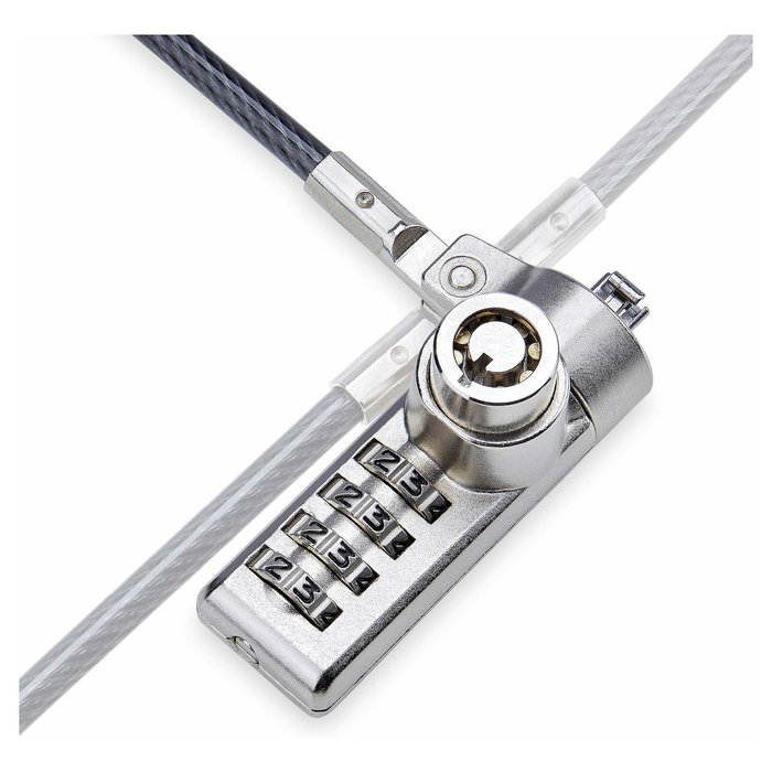 StarTech.com Paquete de 10 Candados K-Slot para Portátil con Llave y Combinación - Cables de Seguridad de Acero de 2 m Antirrobo, Negro