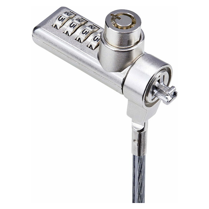 StarTech.com Paquete de 10 Candados K-Slot para Portátil con Llave y Combinación - Cables de Seguridad de Acero de 2 m Antirrobo, Negro