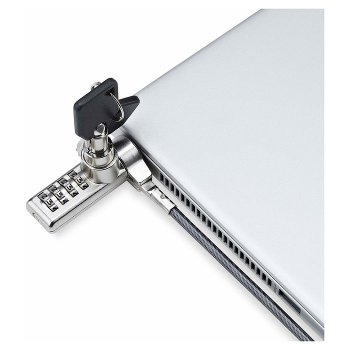 StarTech.com Paquete de 10 Candados K-Slot para Portátil con Llave y Combinación - Cables de Seguridad de Acero de 2 m Antirrobo, Negro