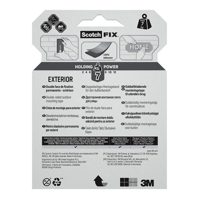 Scotch Cinta Doble Cara Montaje Exterior Máx 7 kg 19 mm x 5 m