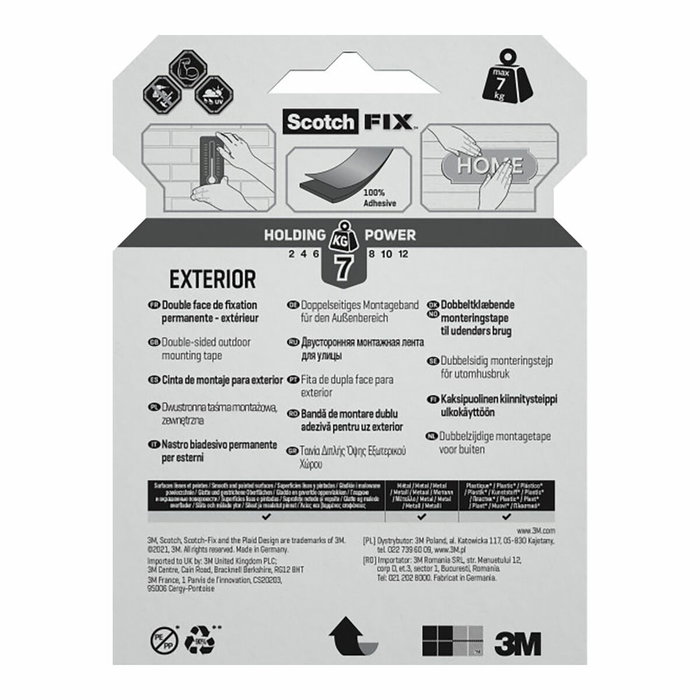 Scotch Cinta de montaje de doble cara para exteriores, 19 mm x 5 m