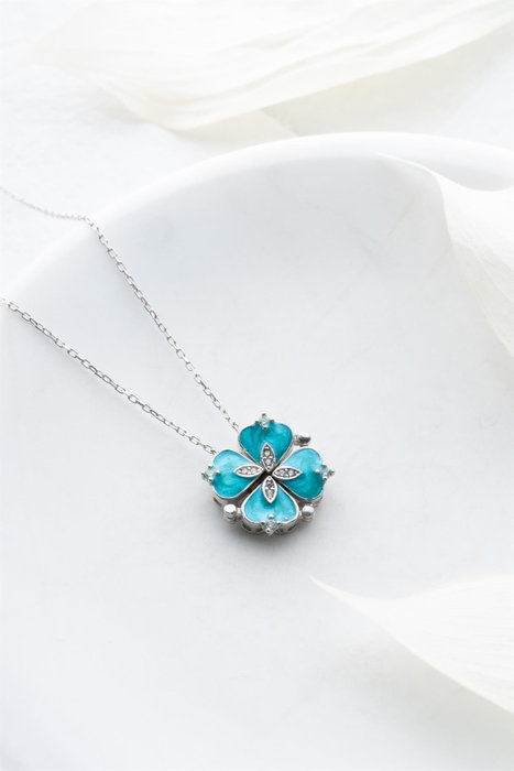 Heliophilia Silver Collar NRZ999051 de Plata de Ley 925 con Circon Turquesa, Colgante 1.6 cm