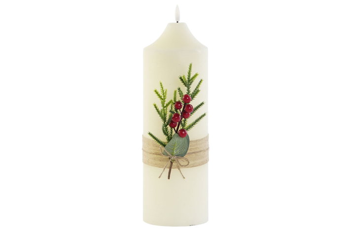 DKD Home Decor Vela LED de Cera de Parafina Blanca con Movimiento 10x10x30 cm