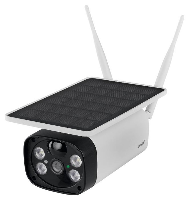 Omajin Solar OSC-01-EU Cámara de Vigilancia Exterior WiFi Blanca con Visión Nocturna, Micrófono y Altavoz, Compatible con Alexa y Google Home
