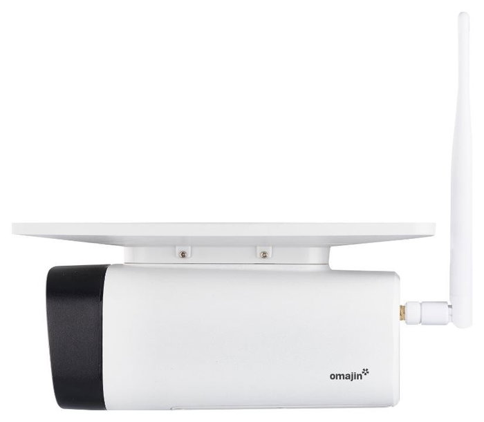 Omajin Solar OSC-01-EU Cámara de Vigilancia Exterior WiFi Blanca con Visión Nocturna, Micrófono y Altavoz, Compatible con Alexa y Google Home