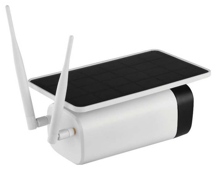 Omajin Solar OSC-01-EU Cámara de Vigilancia Exterior WiFi Blanca con Visión Nocturna, Micrófono y Altavoz, Compatible con Alexa y Google Home