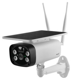 Omajin Solar OSC-01-EU Cámara de Vigilancia Exterior WiFi Blanca con Visión Nocturna, Micrófono y Altavoz, Compatible con Alexa y Google Home