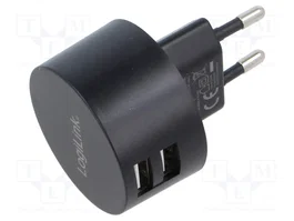LogiLink PA0218 Adaptador de enchufe con 2 puertos USB de 10,5 W, Negro