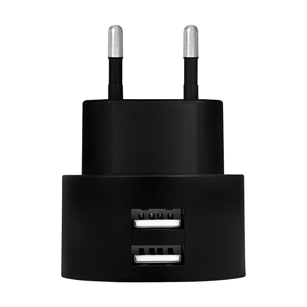 LogiLink PA0218 Adaptador de Enchufe USB 2 Puertos, Carga Rápida 10.5W 5V/2.1A, Negro, 100-240V, Interior