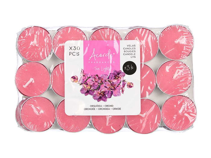 Acorde Set 30 Velas Tea Light Orquídea Aroma 3H Blanco Cera 19 x 11.2 x 2.7 cm (Set de 24)