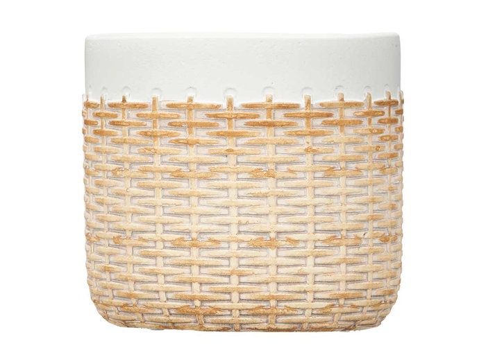 Ibergarden Maceta Cemento Efecto Ratán 14 cm Blanco (Set de 12)