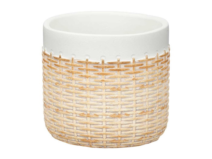 Ibergarden Maceta Cemento Efecto Ratán 14 cm Blanco (Set de 12)