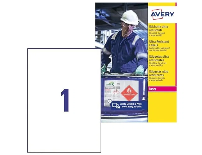 Avery Zweckform Etiquetas de Polietileno Blanco Permanente para Láser 210 x 297 mm