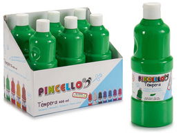 Pincello Bote de Pintura Tempera Verde Claro 400 ml No Tóxico, Dimensiones 6.5x18x6.5 cm (Set de 24)