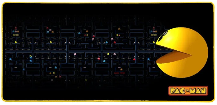 Konix Alfombrilla de Ratón para Juegos PacMan XXL, Nylon con Base Antiderrapante, Negro, Azul, Amarillo