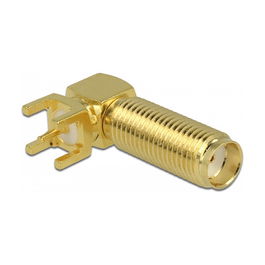 DeLOCK SMA Buchse 90° PCB Gewindelänge 16mm, Conector SMA F/M Dorado 0-6000 MHz 50Ω 500V, Referencia 65848