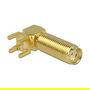 DeLOCK SMA Buchse 90° PCB Gewindelänge 16mm, Conector SMA F/M Dorado 0-6000 MHz 50Ω 500V, Referencia 65848