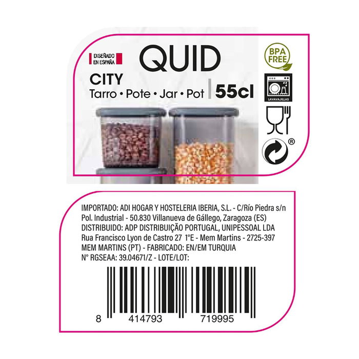 Tarro Plástico City Quid 550 mL-10,4x8,2 cm (12 Unidades)