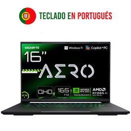 GIGABYTE AERO X16 2WHA3PTC65AH Ordenador Portátil 16" WQXGA, AMD Ryzen AI 9 HX 370, 32GB RAM, 2TB SSD, RTX 5070, Teclado Portugués