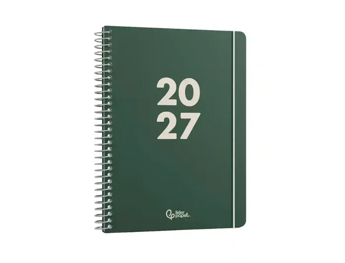Liderpapel Agenda de oficina 2027 día por página A5 verde, espiral basic