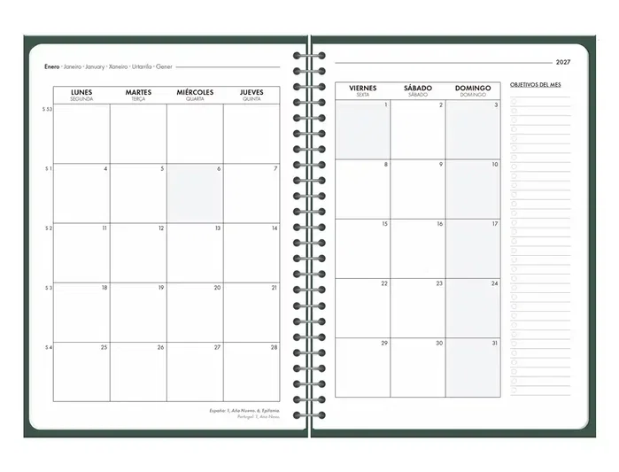 Liderpapel Agenda de oficina 2027 día por página A5 verde, espiral basic